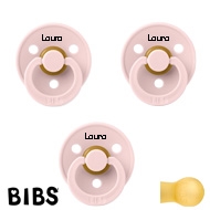 BIBS Colour Schnuller mit Namen, Gr. 1, 3 Blossom, Rund Latex, (3er Pack)